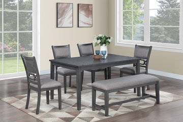 Dining Room Furniture Gray 6Pcs Set Dining Table 4X Side Chairs A Bench Rubberwood Unique Design Back Chair Gray Wood Dining Room Bench Seating Rectangular Dining Table With Chair And Bench Wood