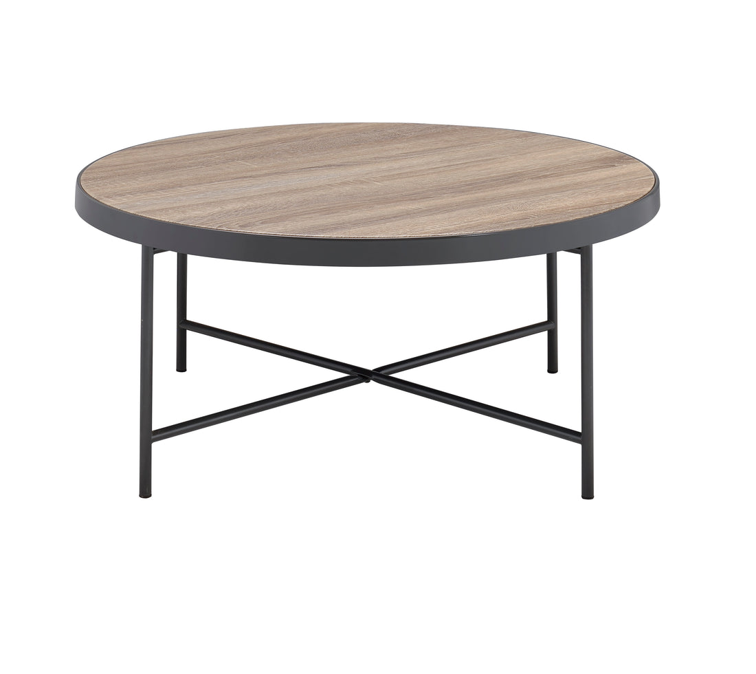 Bage Weathered Gray Oak & Metal Finish Coffee Table Oak Metal,Synthetic Wood
