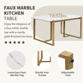 Modern Dining Table Set For 6 Faux Marble Kitchen Table Set With 6 Upholstered Dining Chairs, 7 Piece, White Golden Metal Dining Room Fixed Table Rectangular Dining Table With Chair And Bench Metal
