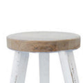 17 Inch Accent Stool, Round Brown Seat, Hand Painted White Tripod Legs Brown White Wood