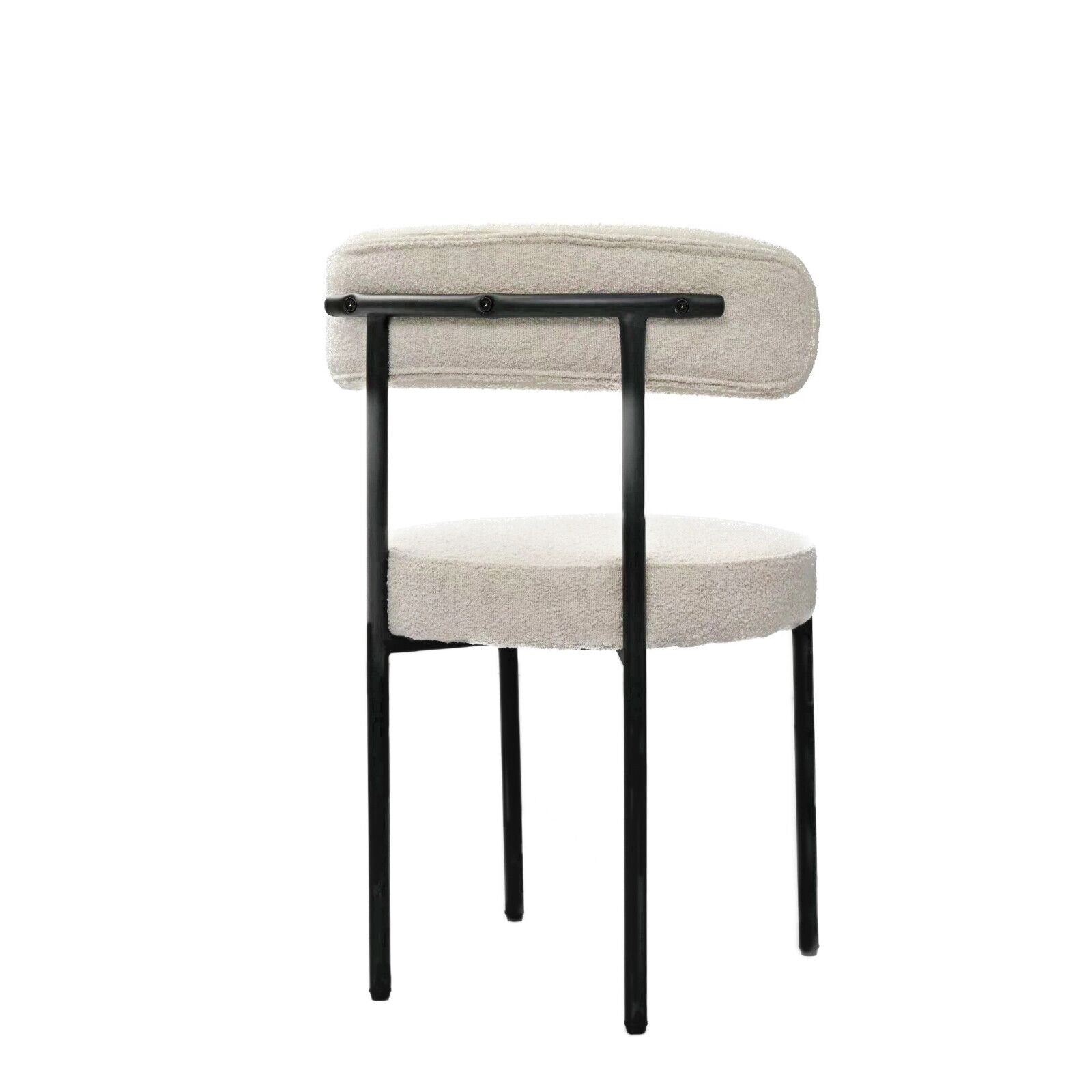 White Boucle Dining Chairs Set Of 2,Mid Century Modern Curved Backrest Chair,Round Upholstered Kitchen Chairs Metal White Dining Room Round Modern Banquet Chair Velvet