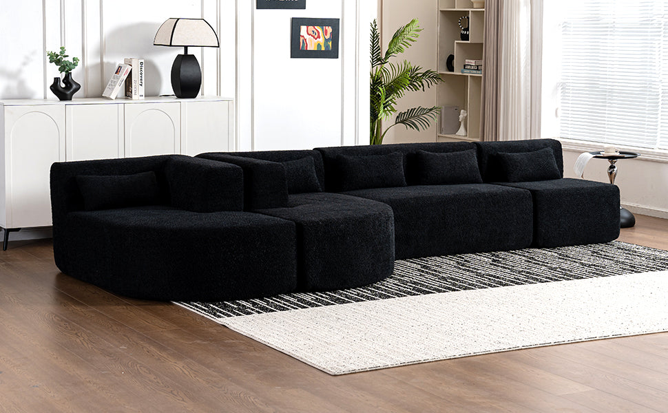 143.7" Upholstered Sofa Free Combined Sofa Couch With Two Chaise Lounge And Five Back Pillows For Living Room, Black Black Foam Polyester 5 Seat