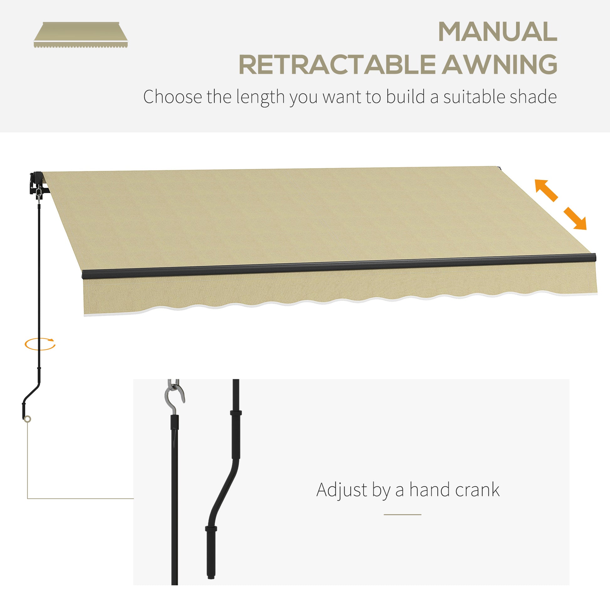 Outsunny 8' X 6.5' Retractable Awning, Patio Awning Sunshade Shelter With Manual Crank Handle, 280Gsm Uv Resistant Fabric And Aluminum Frame For Deck, Balcony, Yard, Beige Beige Polyester