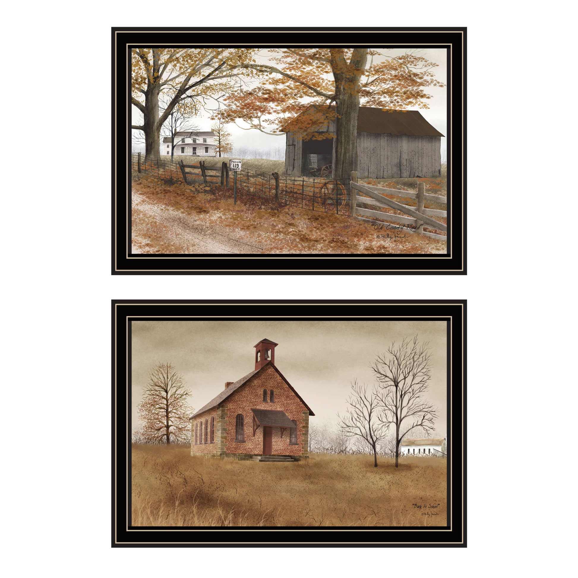 2 Piece Vignette Back To School, Old Country Road Black Framed Wall Art For Living Room, Bedroom Wall Art Print For Home Decor By Billy Jacobs Multicolor Wood Paper