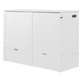 Full Size Murphy Bed With Drawer And A Set Of Sockets & Usb Ports, Pulley Structure Design, White Full White Plywood