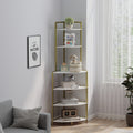 6 Tier Corner Open Shelf Modern Bookcase Wood Rack Freestanding Shelving Unit,Plant Album Trinket Sturdy Stand Small Bookshelf Space Saving For Living Room Home Office Kitchen Small Space Rustic Brown Gold White Corner Office American Design,Rustic