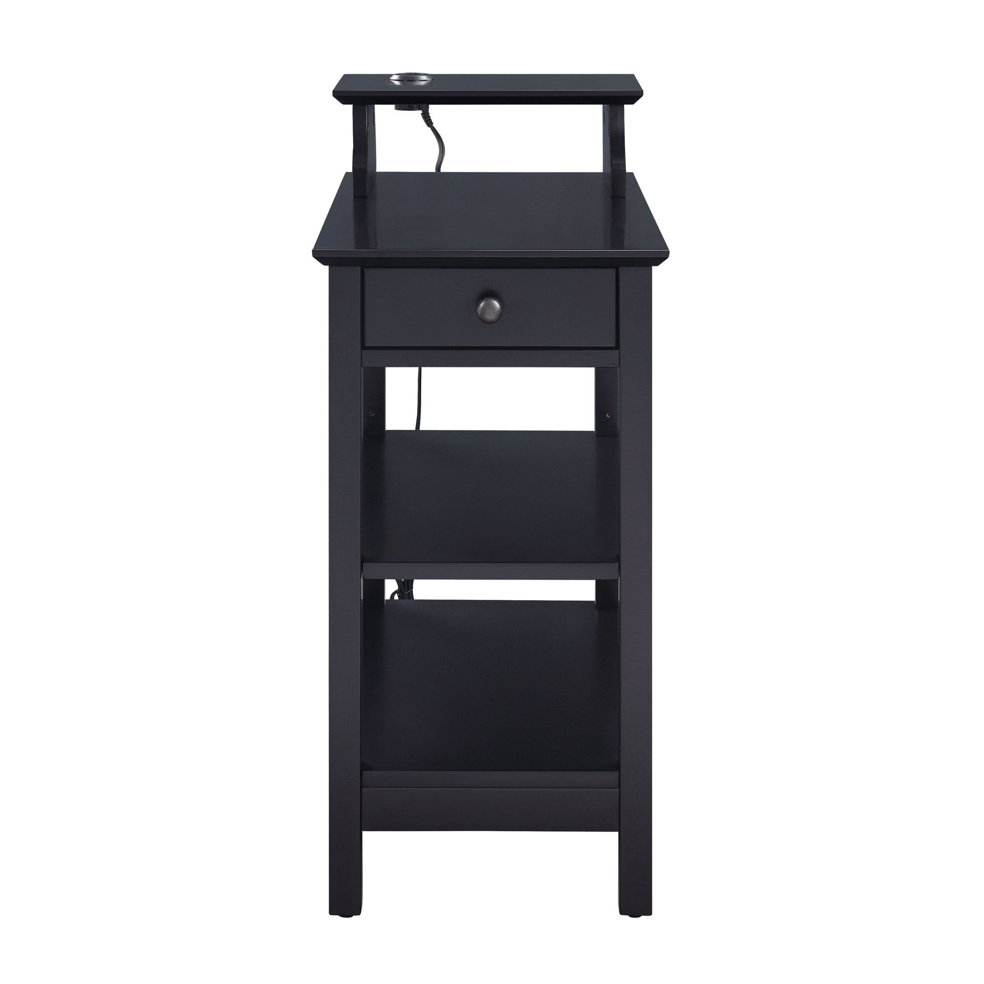 Black Storage Accent Table With Usb Black Primary Living Space Pine Drawers Rectangular Wood