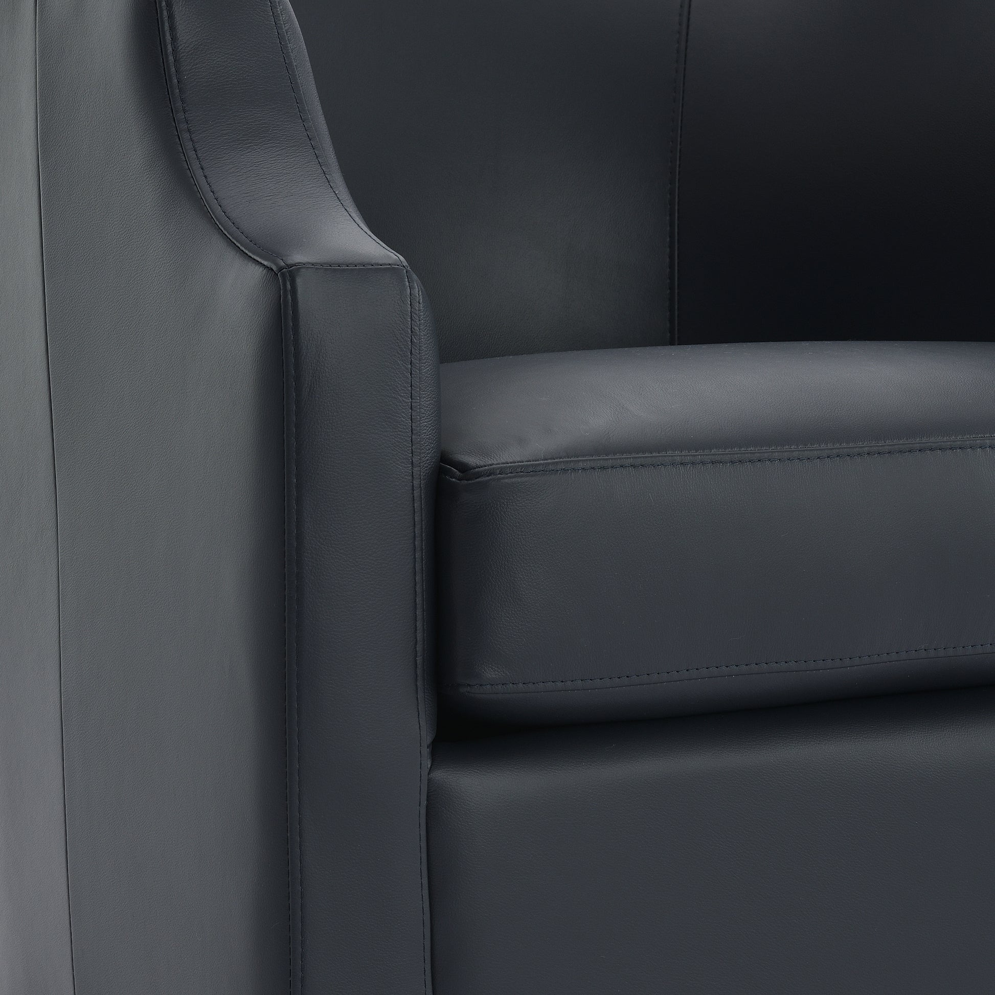 Emmett Midnight Blue Top Grain Leather Swivel Glider Barrel Chair Blue Foam Leather