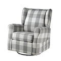 Grey And White Rolled Arm Swivel Chair With Glider Grey Primary Living Space Traditional Pine Wood Fabric
