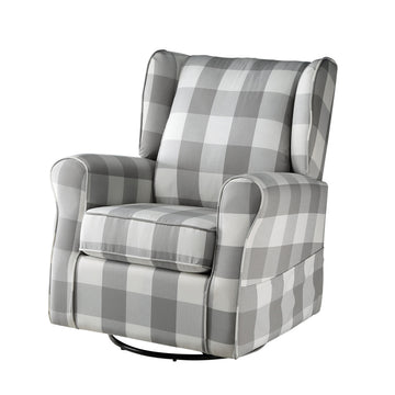 Grey And White Rolled Arm Swivel Chair With Glider Grey Primary Living Space Traditional Pine Wood Fabric