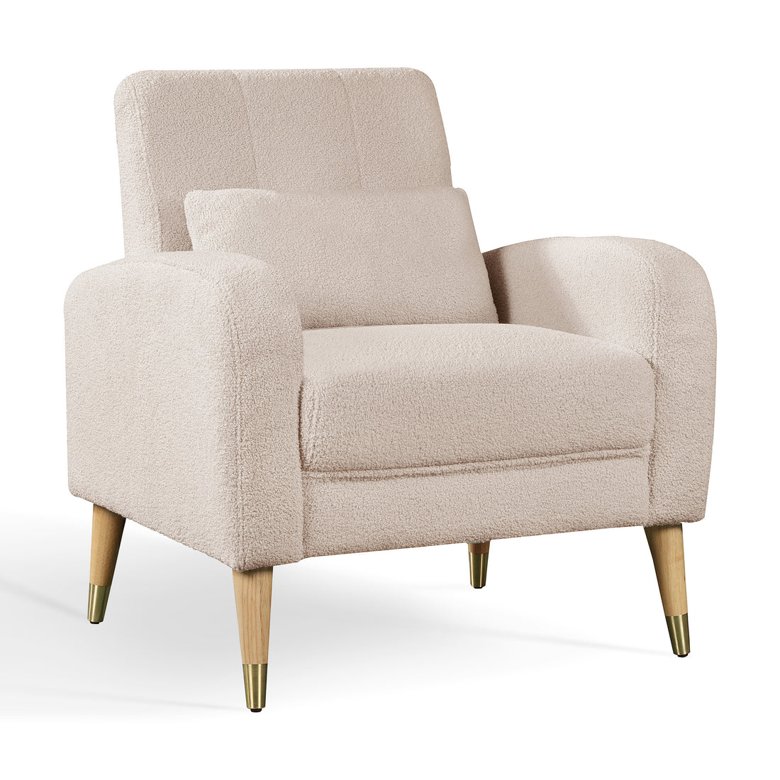 Mid Century Modern Accent Chair, Upholstered Armchair Living Room Chair, Comfy Single Sofa Chair With Metal Legs, Polyester Fabric Chair For Living Room Bedroom Camel Sherpa