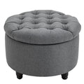 Homcom Round Linen Touch Fabric Storage Footstool Ottoman Button Tufted Footrest With Removable Lid, Grey Grey Fabric