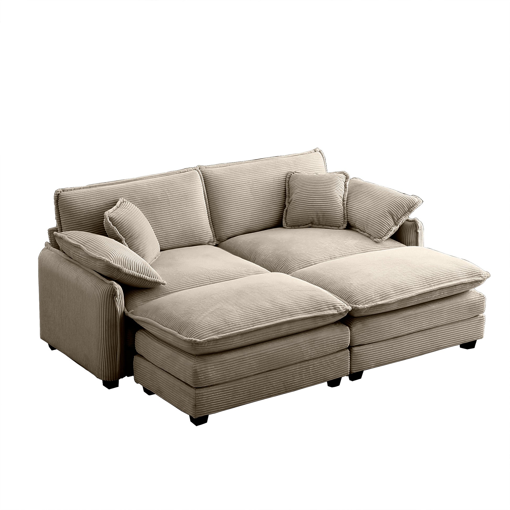 Two Seater Theater Sofa With 2 Footrest, 2 Seater Sofa With Ottoman For Small Living Spaces,Tan Corduroy Tan Corduroy 2 Seat