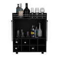 St Andrews Bar Cart With Built In 8 Bottle Rack, Double Glass Door Cabinet, And Aluminum Edged Top Surface Black Primary Living Space Modern Particle Board Shelves Included Engineered Wood