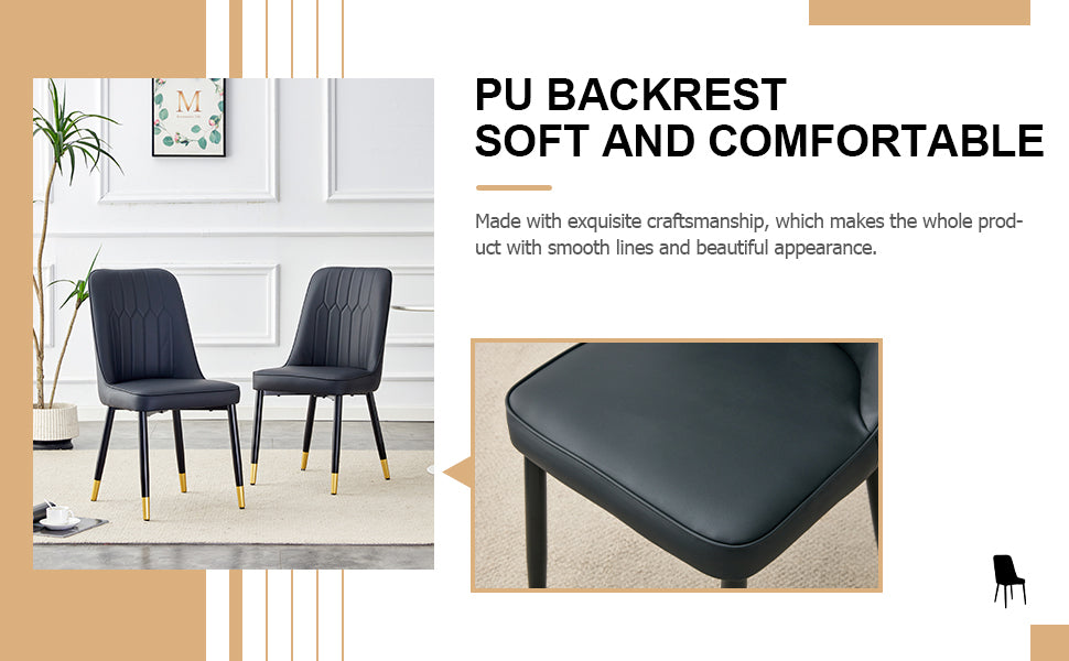 Large Modern Minimalist Rectangular Dining Table With 0.39 "Imitation Marble Black Desktop And Gold Metal Legs, Paired With 8 Chairs With Pu Cushions And Black Metal Legs.F 1538 C 007 Black Gold Glass Metal
