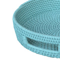 Handcrafted Rattan Lombok Coast Tray In Round Shape, Blue Blue Rattan