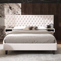 Queen Size Platform Bed With Headboard, Modern Velvet Upholstered Platform Bed With 2 Nightstands, With Diamond Tufted, Beige Box Spring Not Required Queen Beige Wood Velvet
