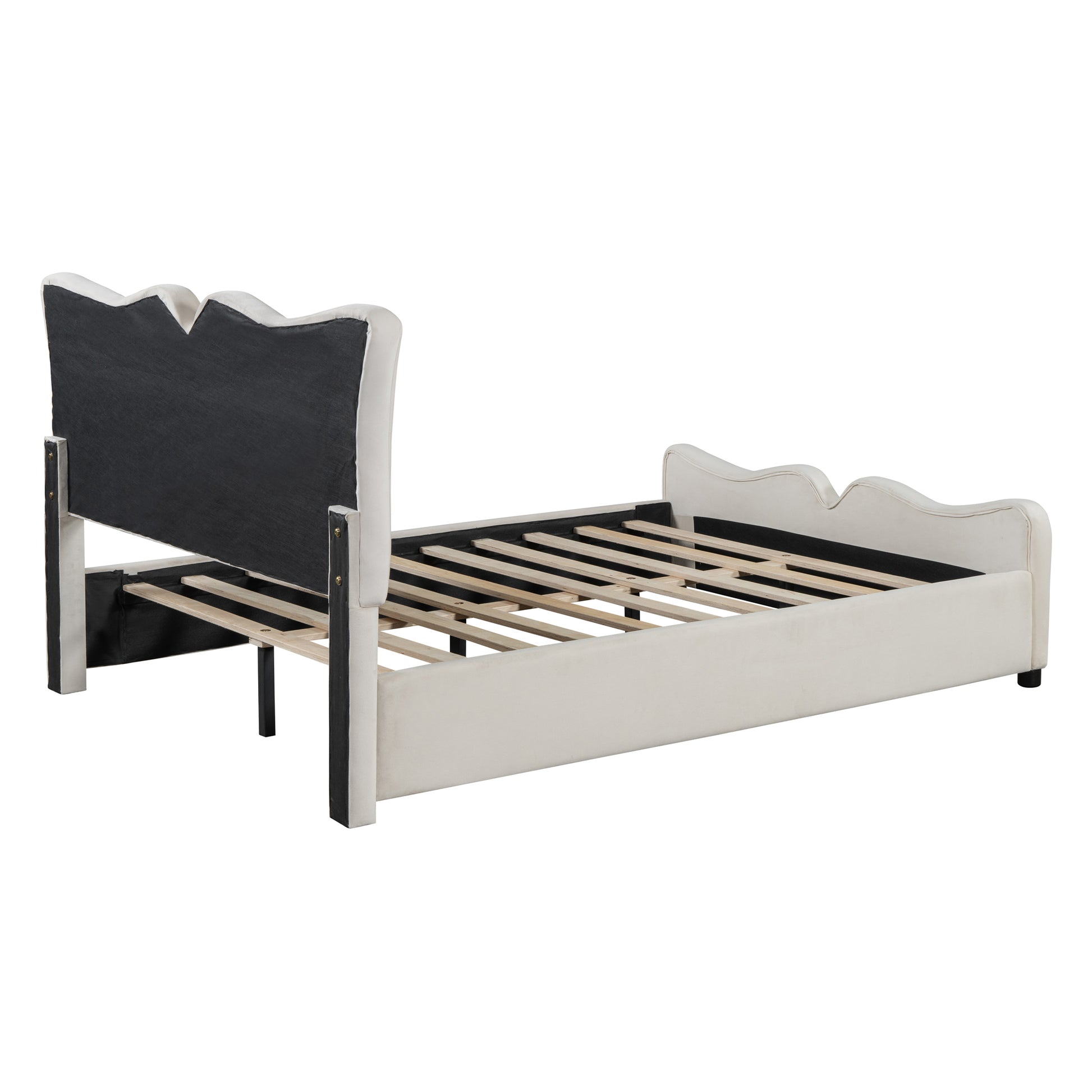 Full Size Upholstered Platform Bed Velvet Upholstered Bed, Beige Full Beige Velvet