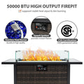 Outdoor Fire Pit 50,000 Btu Propane Gas Fire Table With Lid Fireplace With Glass Wind Guard Wicker Base For Garden, Patio, Backyard, 44