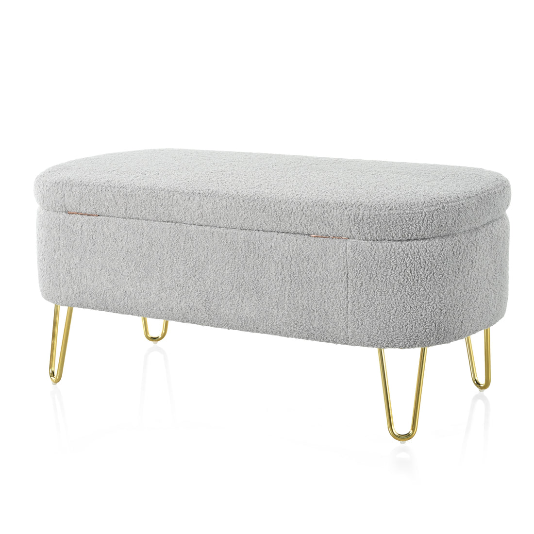 Oval Storage Bench For Living Room Bedroom End Of Bed, Upholstered Storage Ottoman Entryway Bench With Metal Legs,Grey Wood Primary Living Space Solid Grey Pine With Storage Grey Polyester Polyester Or Polyester Blend Backless Modern Oval Flip Top