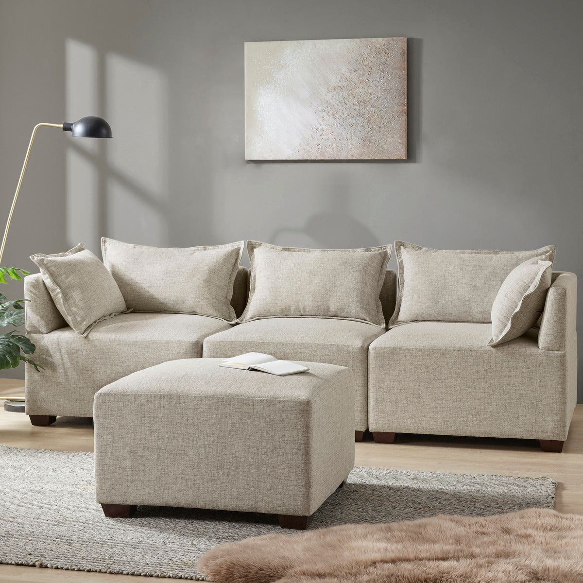 Modular Armless Chair Linen Polyester 1 Seat