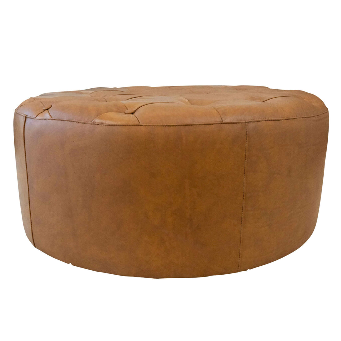 Seletar Tan Leather Ottoman Light Tan Genuine Leather Solid Brown Cocktail Tufted Genuine Leather