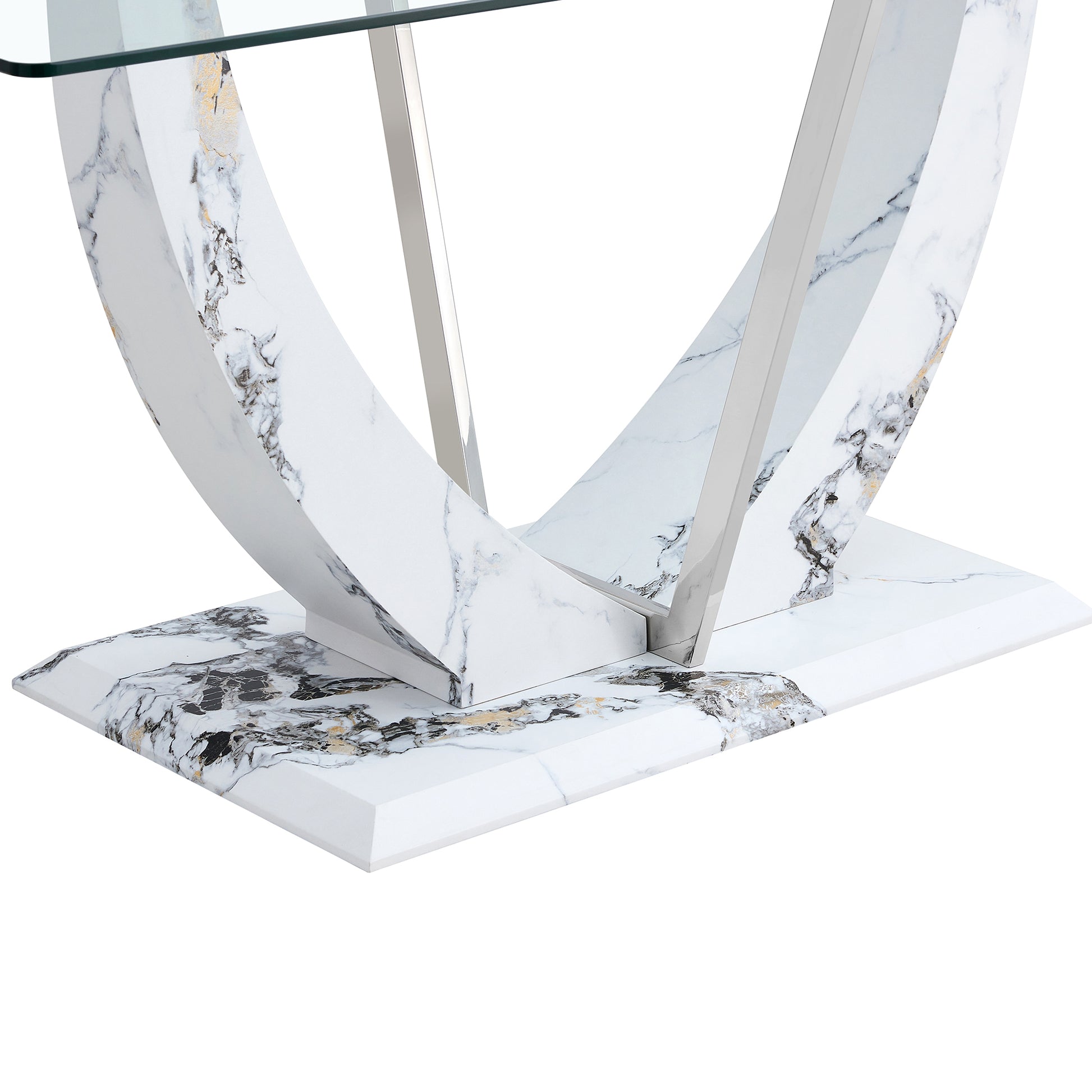 Table And Chair Set, Large Modern Rectangular Glass Table, Can Accommodate 6 8 People, Equipped With A 0.39 Inch Tempered Glass Tabletop And Mdf Table Legs.Paired With Comfortable And Soft Chairs. White Mdf Glass