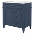 30'' Bathroom Vanity With Top Sink, Modern Bathroom Storage Cabinet With 2 Drawers And A Tip Out Drawer, Single Sink Bathroom Vanity 3 Blue 1 2 Adjustable Hinges Bathroom Freestanding Modern Solid Wood Mdf Resin Painted