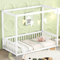 Twin Size Canopy Frame Floor Bed With Fence, Guardrails,White Twin White American Design Pine