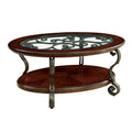 Traditional Style Brown Cherry 1Pc Coffee Table Open Bottom Shelf Ornate Design Glass Top Living Room Furniture Brown Multi Brown Primary Living Space Classic,Contemporary,Ornate Traditional,Traditional Open Storage Oval Coffee & End Tables Solid Wood