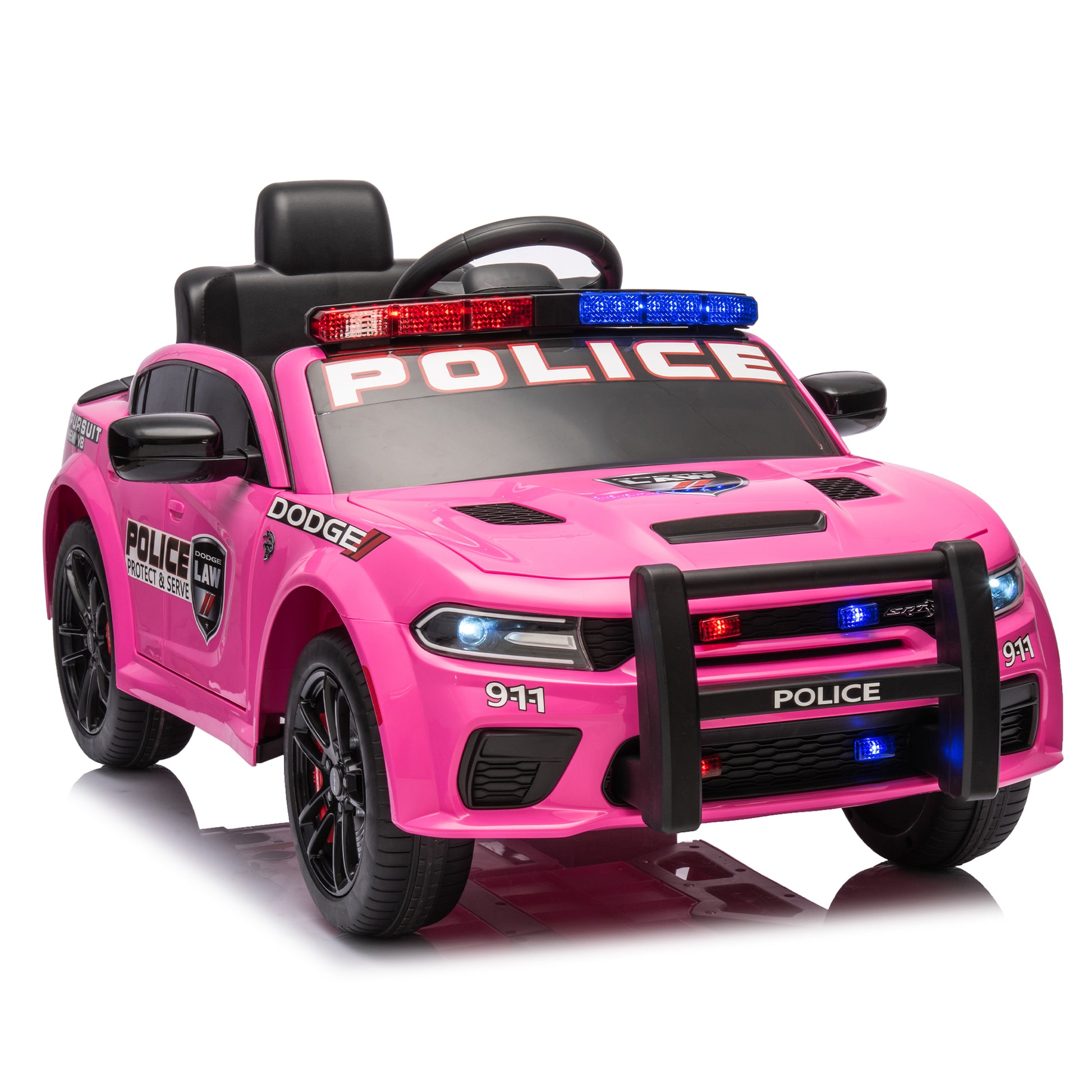 Licensed Dodge Charger,12V Kids Ride On Police Car W Parents Remote Control,Anti Collision Bar,Front& Top Alarm Light Design,Police Car Sticker,Megaphone,Three Speed,Slow Start,Four Wheel Suspension. Pink Plastic