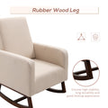 Homcom Accent Lounge Rocking Chair With Solid Curved Wood Base And Linen Padded Seat, Cream White Cream White Linen