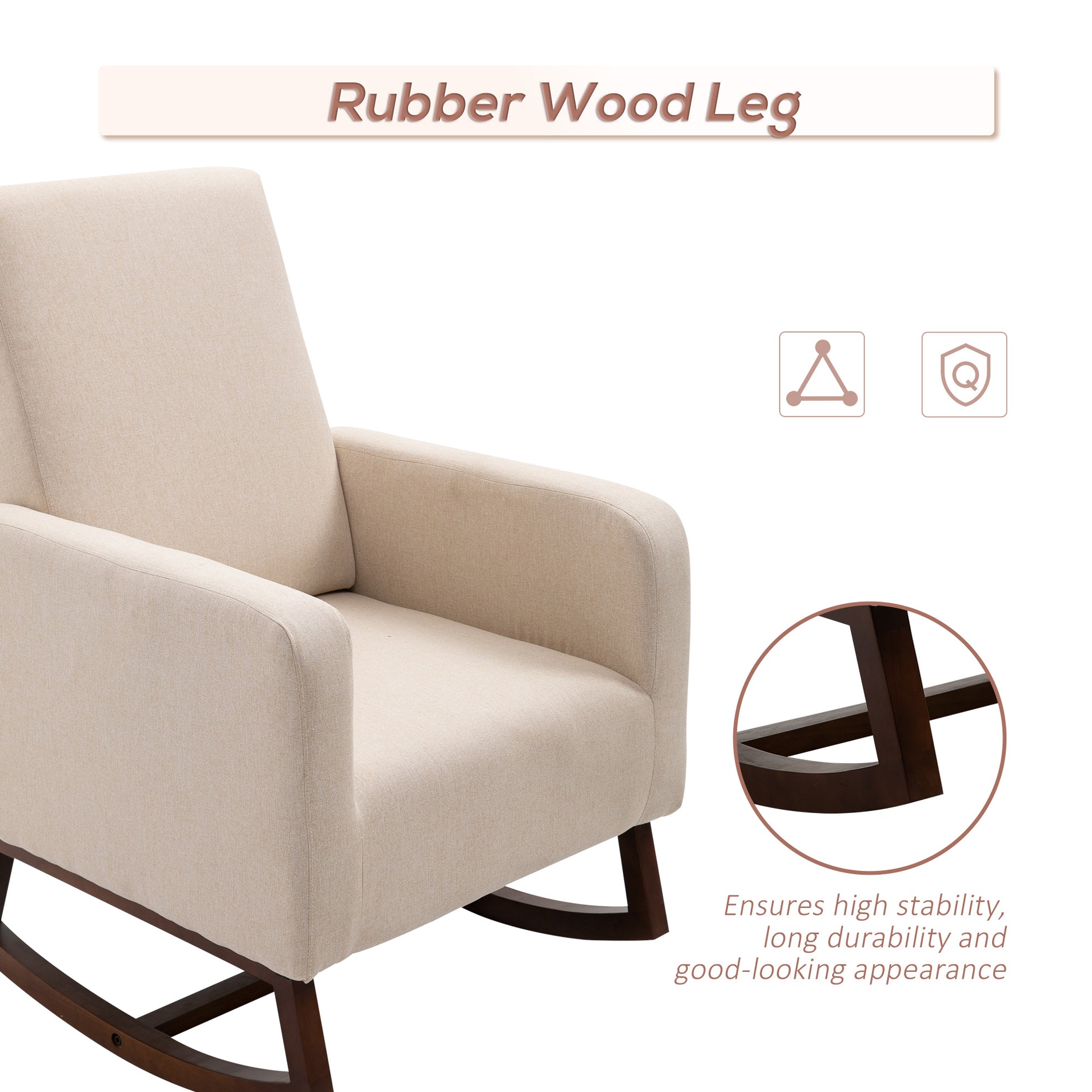 Homcom Accent Lounge Rocking Chair With Solid Curved Wood Base And Linen Padded Seat, Cream White Cream White Linen