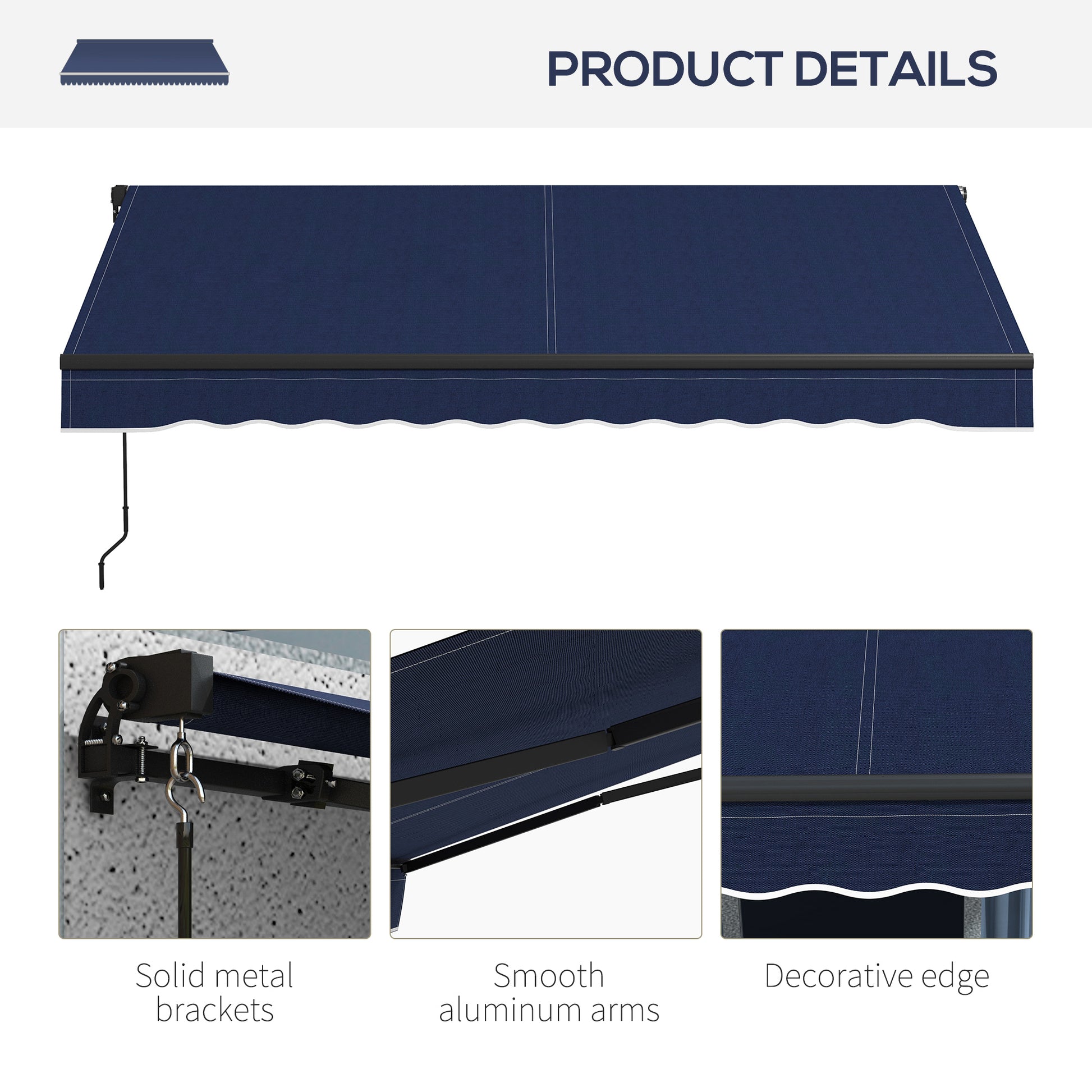 Outsunny 10' X 8' Retractable Awning, Patio Awning Sunshade Shelter With Manual Crank Handle, 280Gsm Uv Resistant Fabric And Aluminum Frame For Deck, Balcony, Yard, Blue Blue Polyester