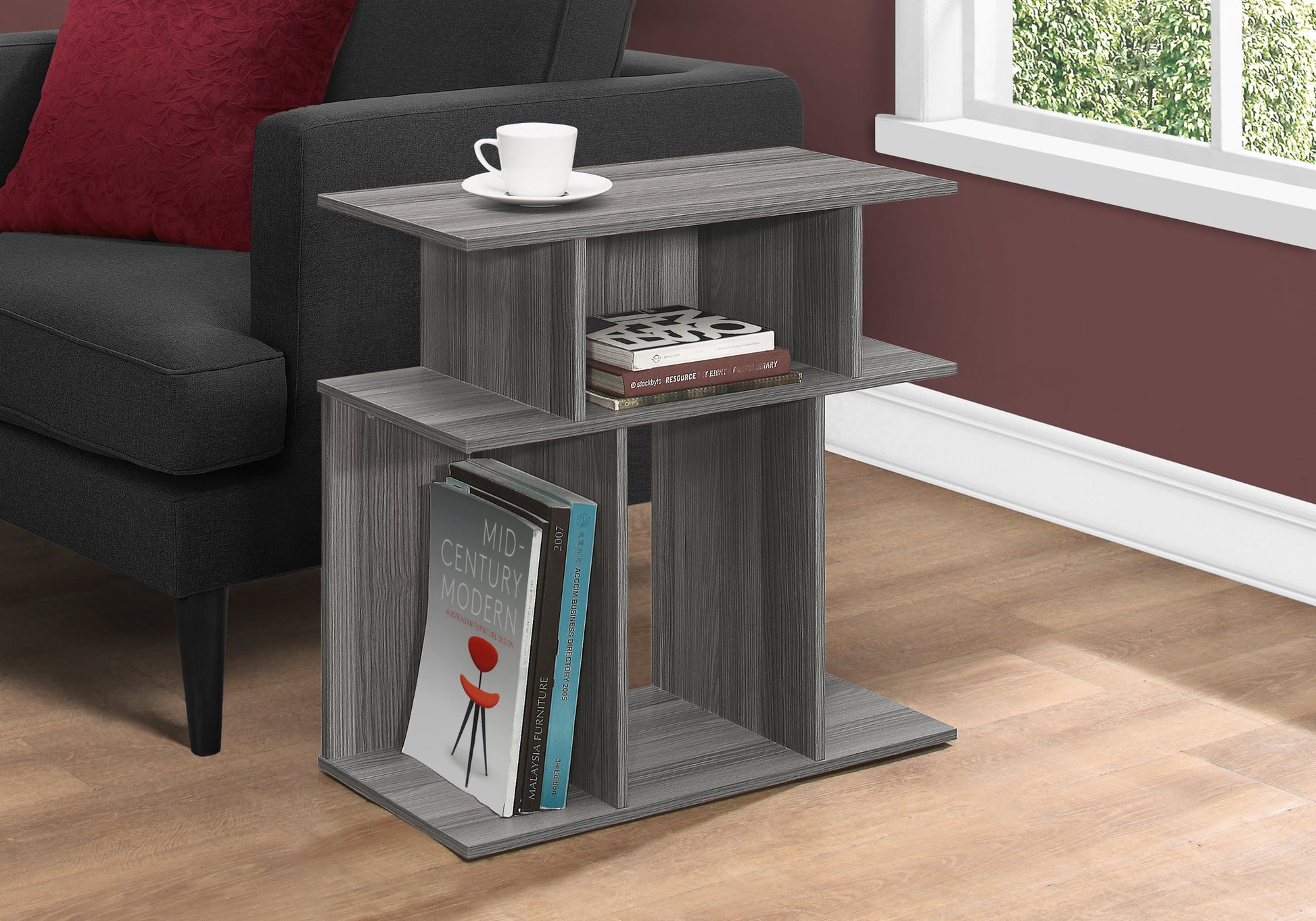 Accent Table, Side, End, Nightstand, Lamp, Living Room, Bedroom, Grey Laminate, Contemporary, Modern Grey Particle Board