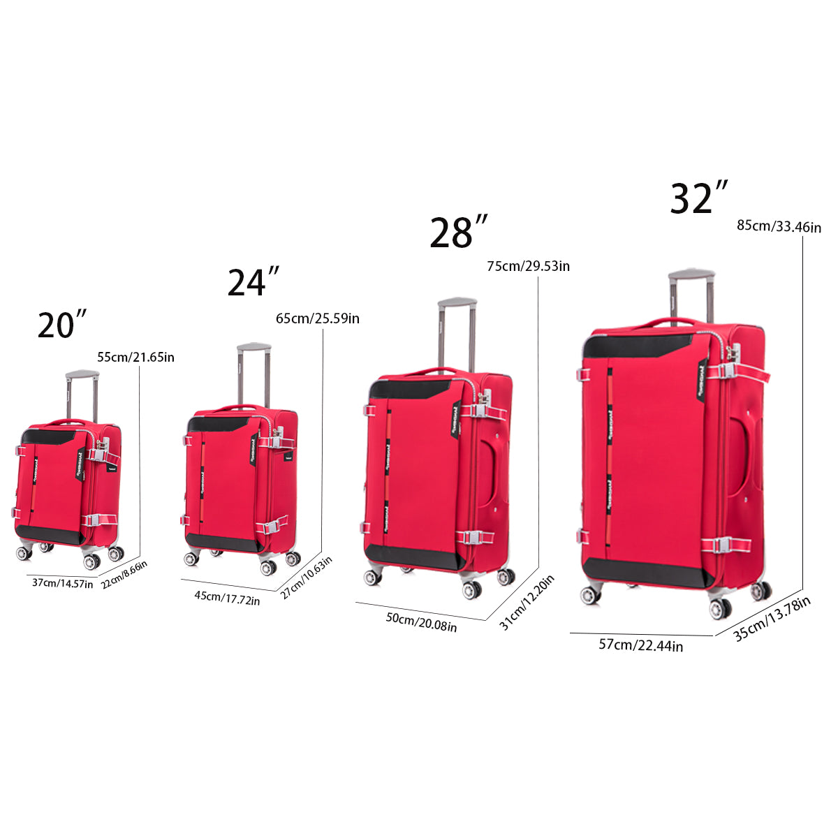 Softside Upright Luggage Set Expandable, Lightweight,4 Piece 20 24 28 32 Red Contemporary Fabric