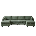 113.5'' Modular Sectiona Corduroy Sofa, Sectional Couches For Living Room U Shaped Sectional Couch With Storage Ottoman, 6 Seats Convertible Sectionals With Chaise Green Corduroy 6 Seat