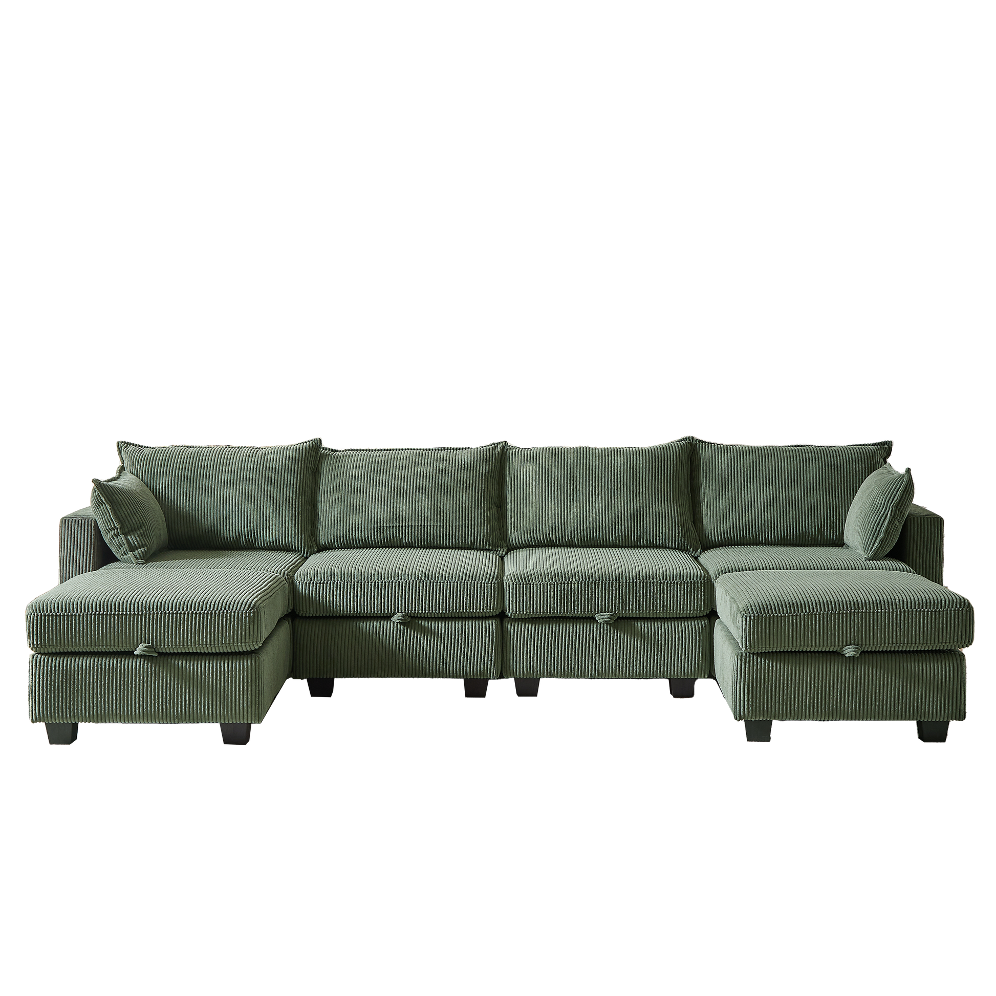 113.5'' Modular Sectiona Corduroy Sofa, Sectional Couches For Living Room U Shaped Sectional Couch With Storage Ottoman, 6 Seats Convertible Sectionals With Chaise Green Corduroy 6 Seat