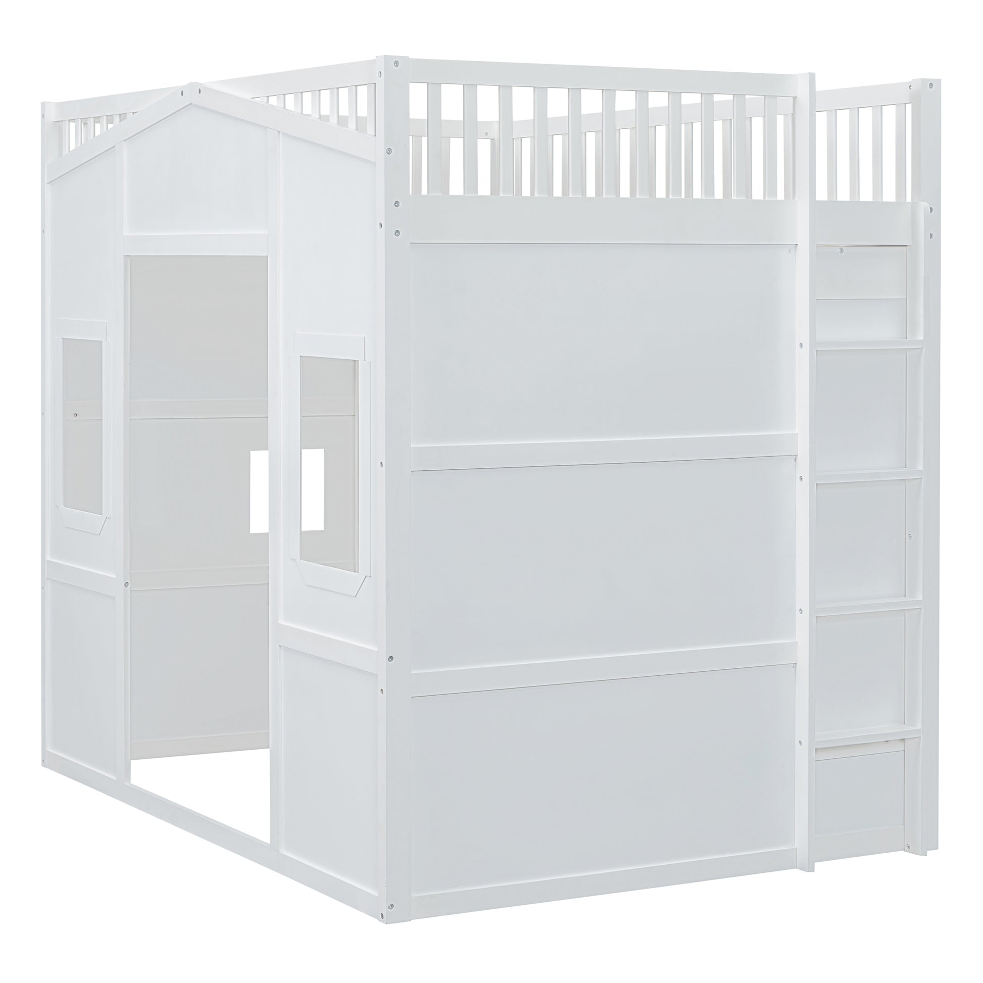 Full Size House Loft Bed With Ladder And Wardrobe White Full White Solid Wood