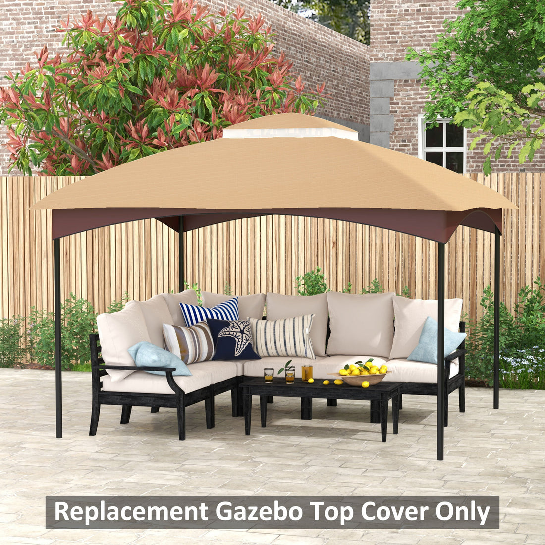 Outsunny 10' X 12' Gazebo Canopy Replacement, 2 Tier Outdoor Gazebo Cover Top Roof With Drainage Holes, Top Only , Beige Beige Polyester