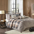 7 Piece Herringbone Comforter Set Neutral Cal King California King Neutral Polyester