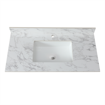 43"X22"Bathroom Vanity Top,Sintered Stone Carra White Barthroom Vanity Sink Tops With Rectangular Undermount Ceramic Sink With Vanity Backsplash, Singe Faucet Hole Bathroom Vanity Countertop White