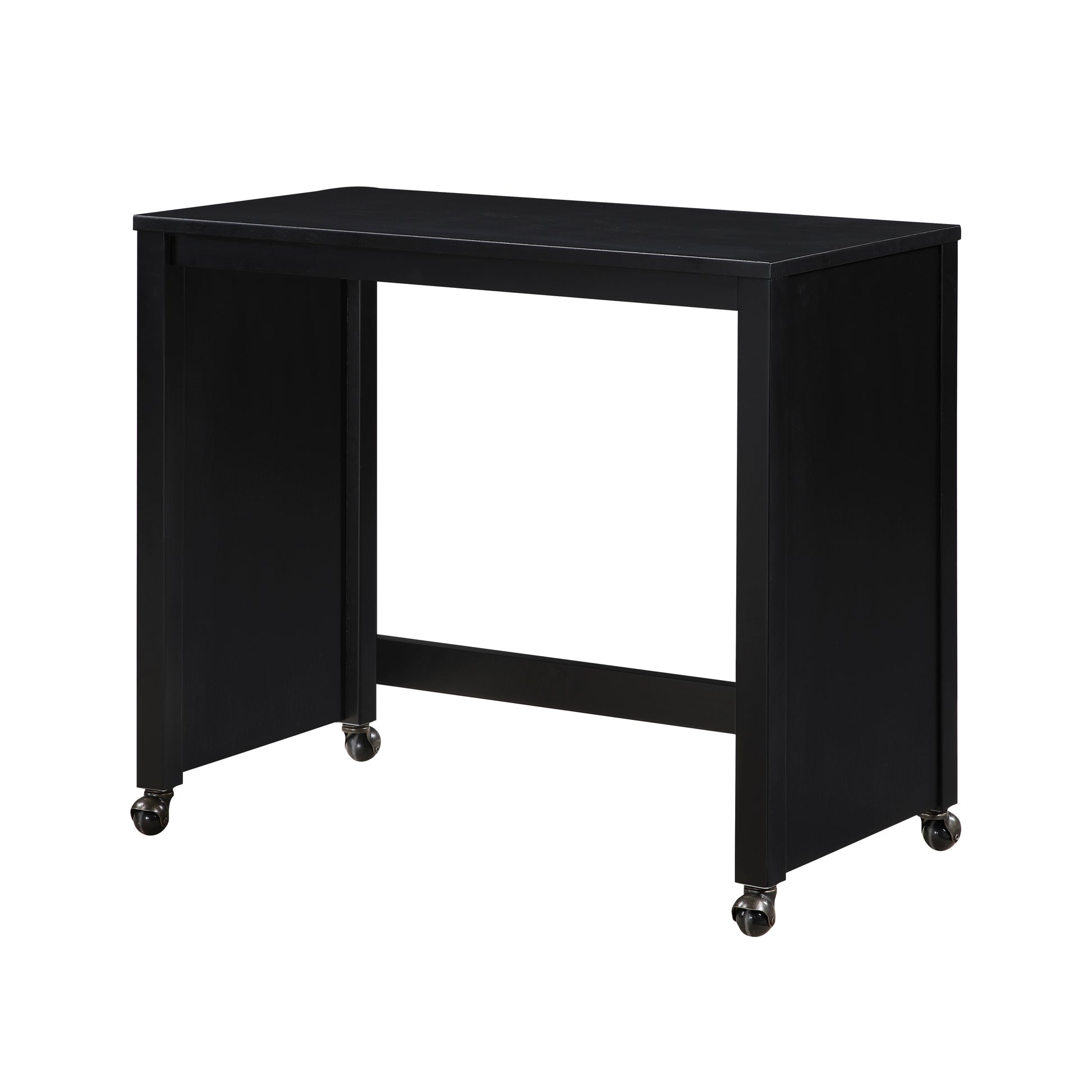 Desks And Stool Set 3Pc Black Finish Rolling Desk With Casters, 2 Charging Ports Home Office Furniture Black Primary Living Space Contemporary Desk Rectangular Wood