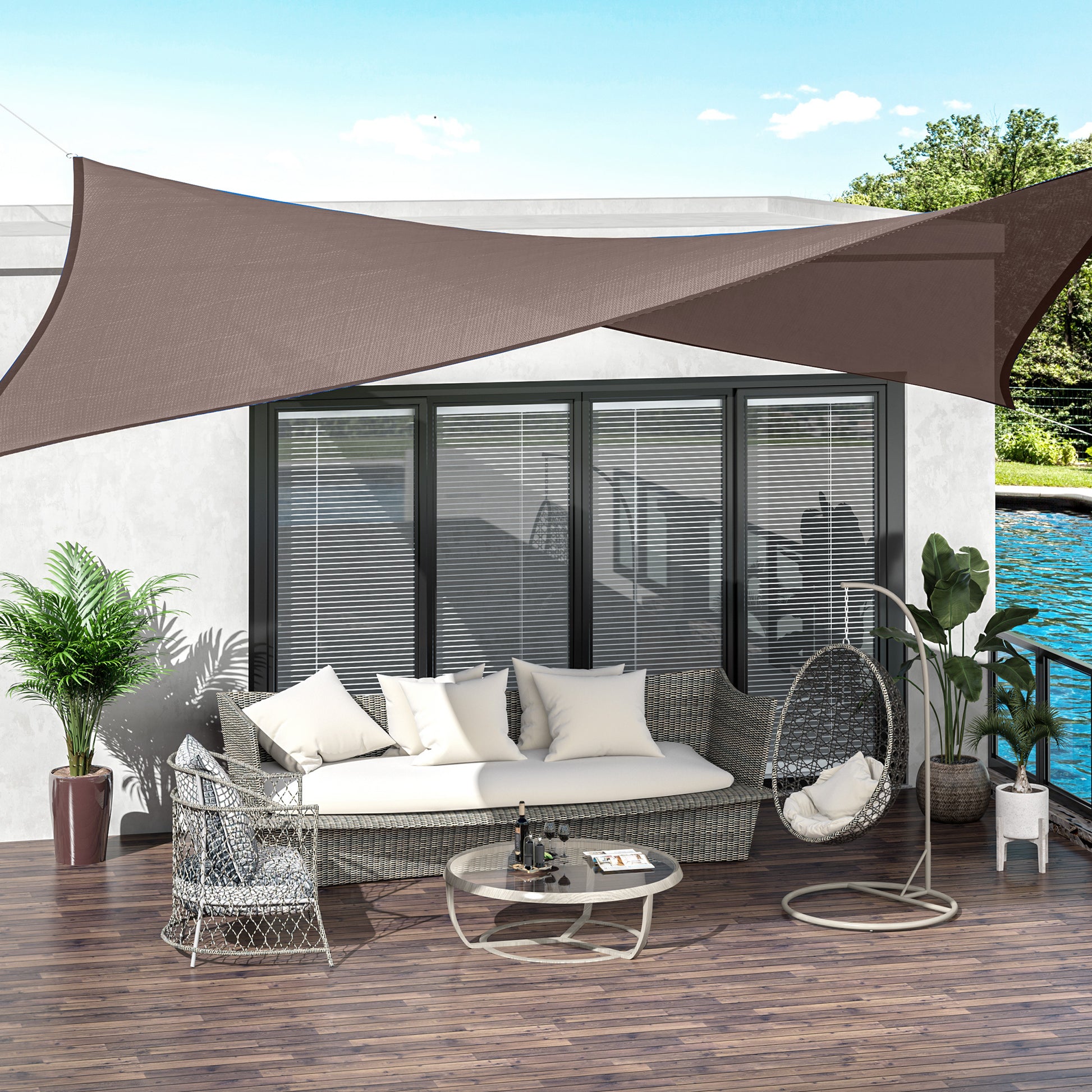 Outsunny 13' X 20' Sun Shade Sail Canopy Outdoor Shade Sail Cloth For Patio Deck Yard With D Rings And Rope Included, Brown Brown Plastic