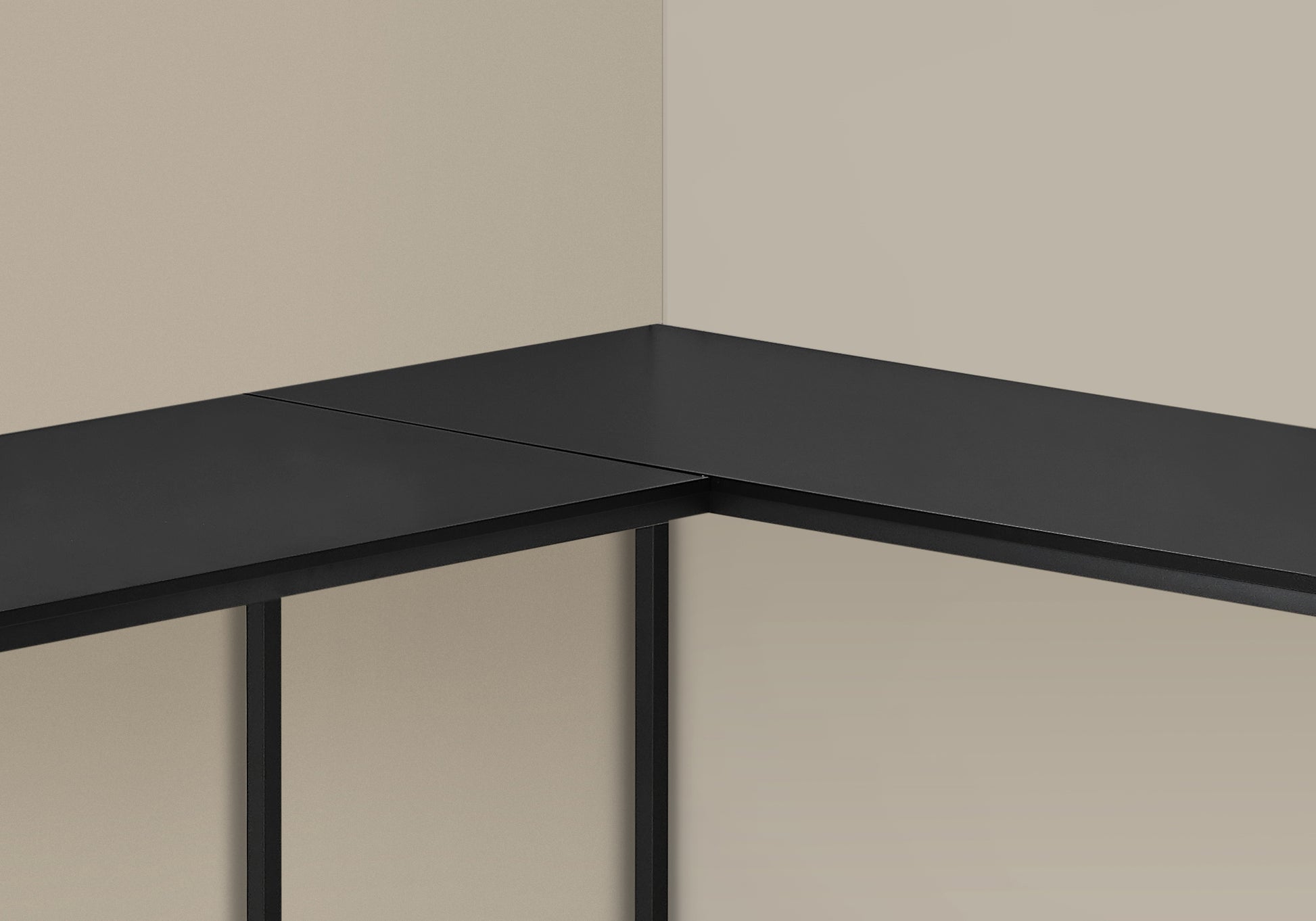 Computer Desk, Home Office, Corner, 58"L, L Shape, Work, Laptop, Black Laminate, Black Metal, Contemporary, Modern Black Particle Board