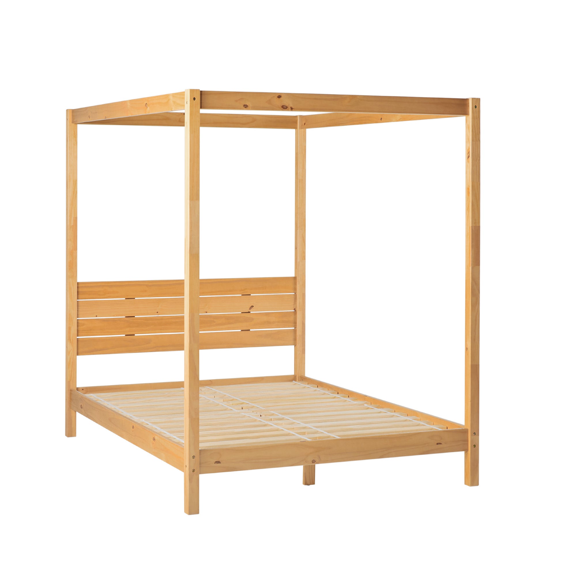 Modern Minimalist Boho Queen Canopy Bedframe Natural Pine Queen Natural Wood Pine Pine