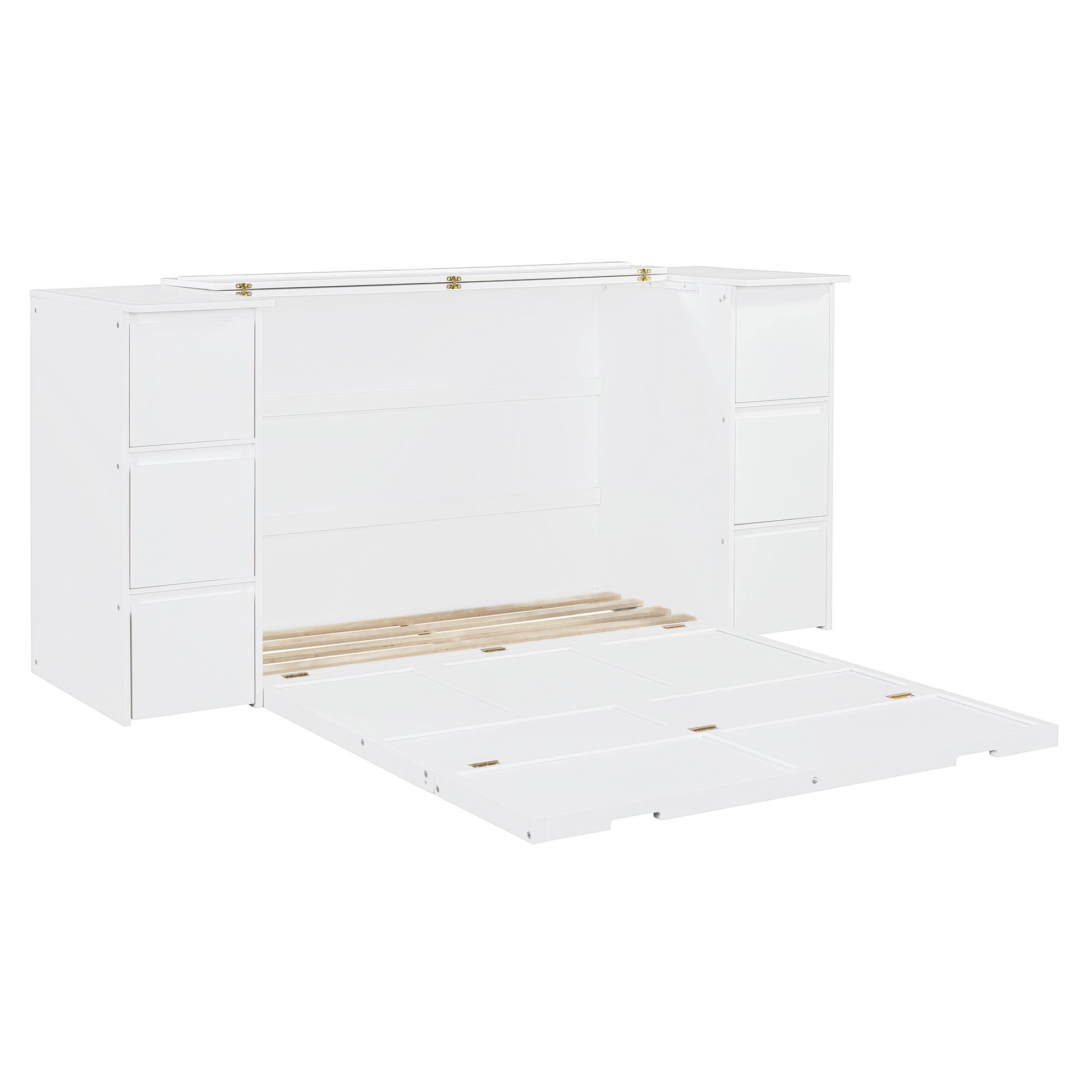 Full Size Murphy Bed With Drawers, Cabinets And Usb Ports,White Full White Mdf Lvl