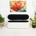 Cabana White Boucle Bench W Storage Black,White Brown White Mid Century Modern Teak Flip Top Boucle,Solid Wood