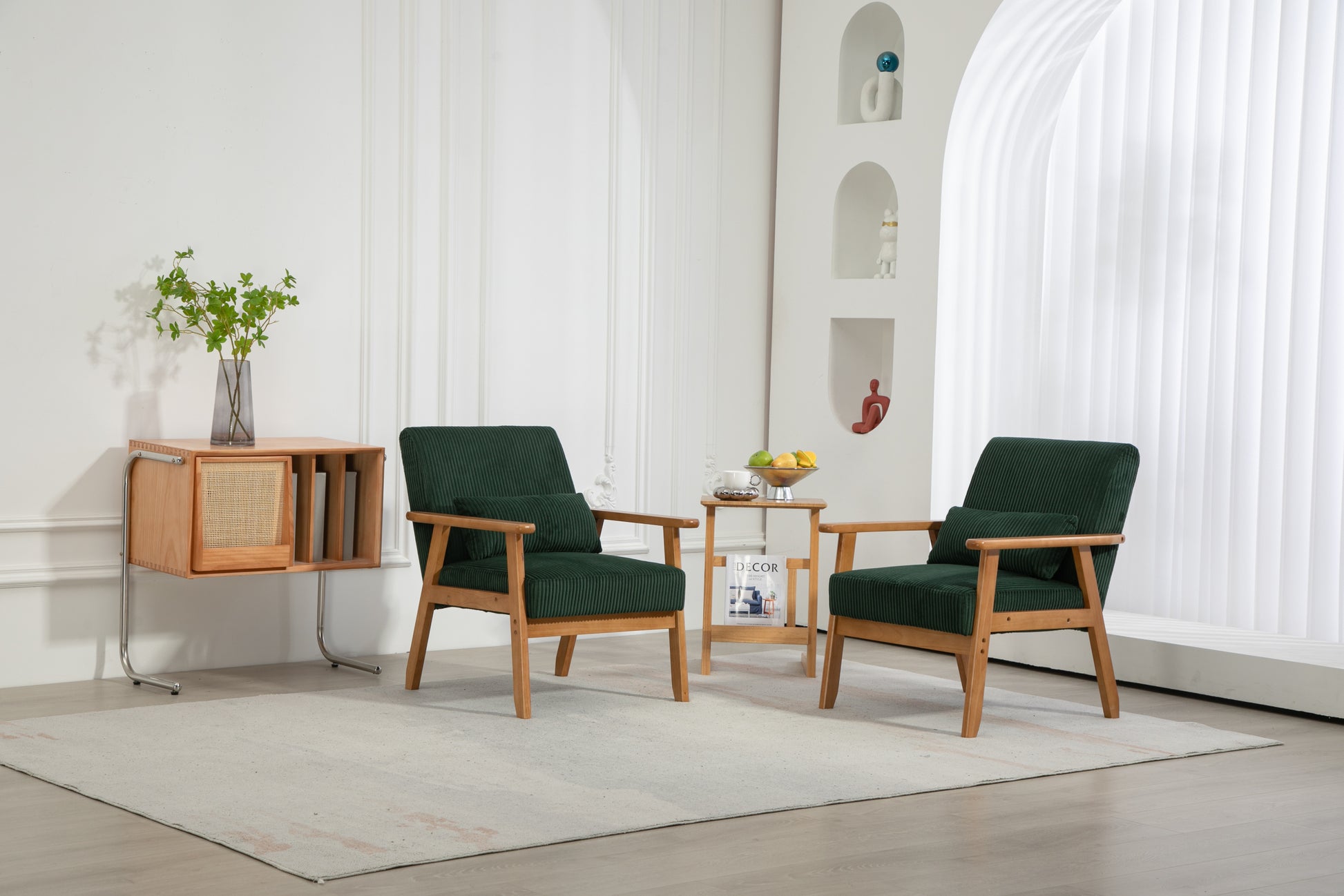 Leisure Chair With Solid Wood Armrest And Feet, Leisure Chair, Wood Frame, Velvet, Solid Rubber Wood Legs, Mid Century Modern Accent Chair, For Living Room Bedroom Studio Chair,Two Packs Emerald Corduroy