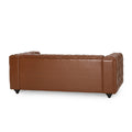 Mirod Comfy 3 Seat Sofa With Wooden Legs, Pu, For Living Room And Study Light Brown Pu 3 Seat